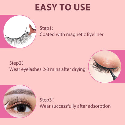 Magnetic Eyelashes with Eyeliner Kit - 10 Pairs Magnetic Eyelashes with 2 Pcs Eyeliner